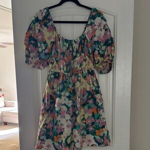 GAP Colorful Floral Mini Dress with Puff Sleeves